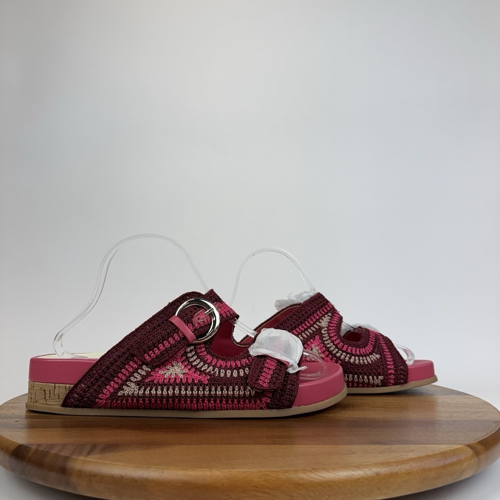New Dolce Vita Ralli Pink Crochet Double Strap Slip On Sandals Slides Size 9.5 M